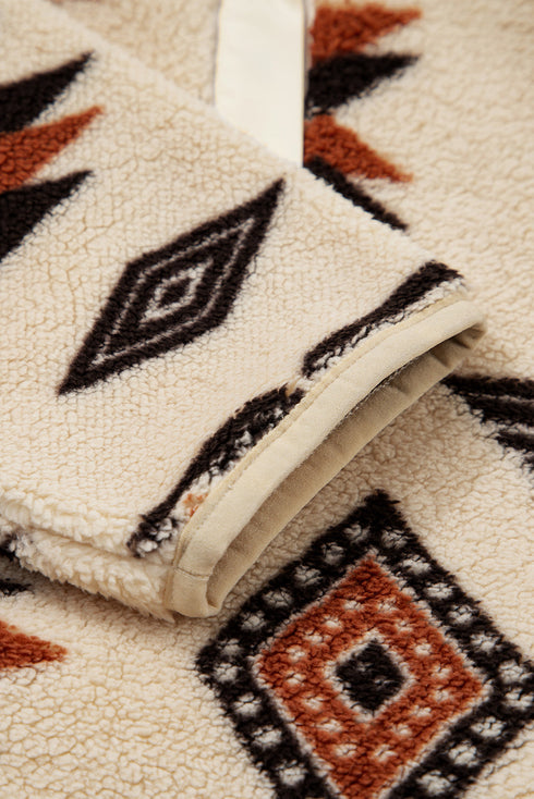 Aztec Yoke Sherpa Half Zip Stand Collar Kangaroo Pocket Sweatshirt